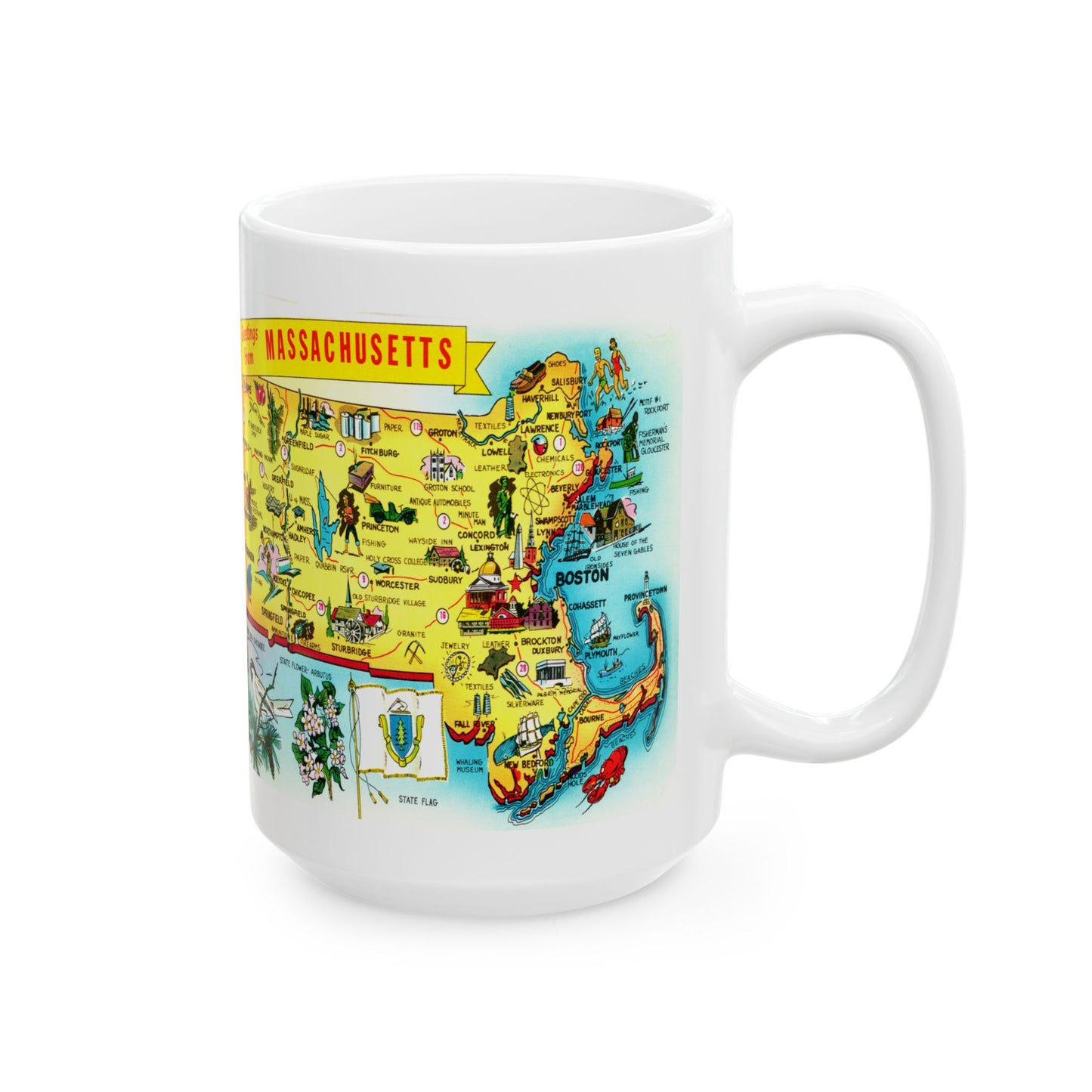 Memebly Retro  Greetings from Massachusetts MA Map Coffee Mug