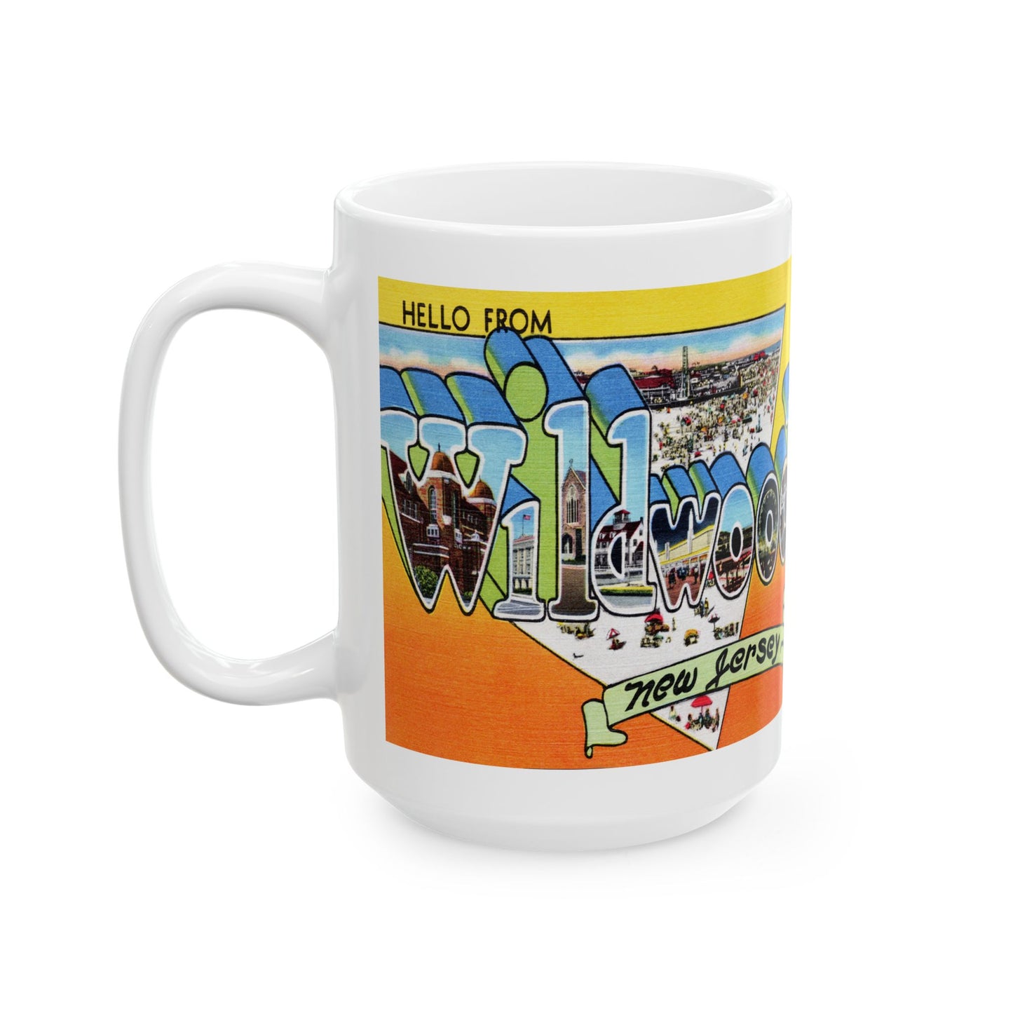 Memebly Scenic Retro Beach Greetings from Wildwood New Jersey Coffee Mug