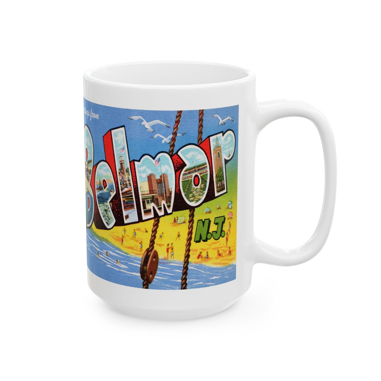 Memebly Vintage Beach Greetings from Belmar NJ New Jersey Coffee Mug