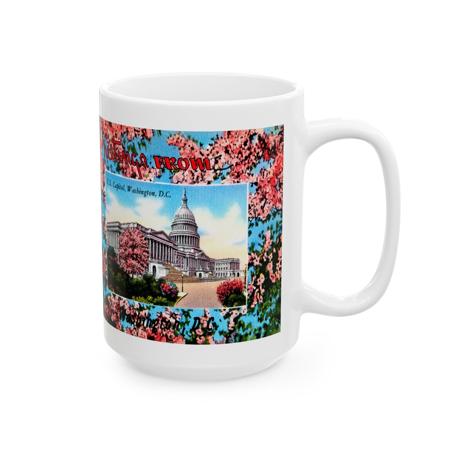 Memebly Vintage Cherry Blossom Greetings from the US Capitol Washington DC Coffee Mug