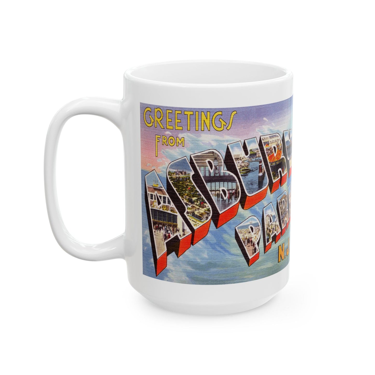 Memebly Vintage Waves Greetings from Asbury Park NJ New Jersey Coffee Mug