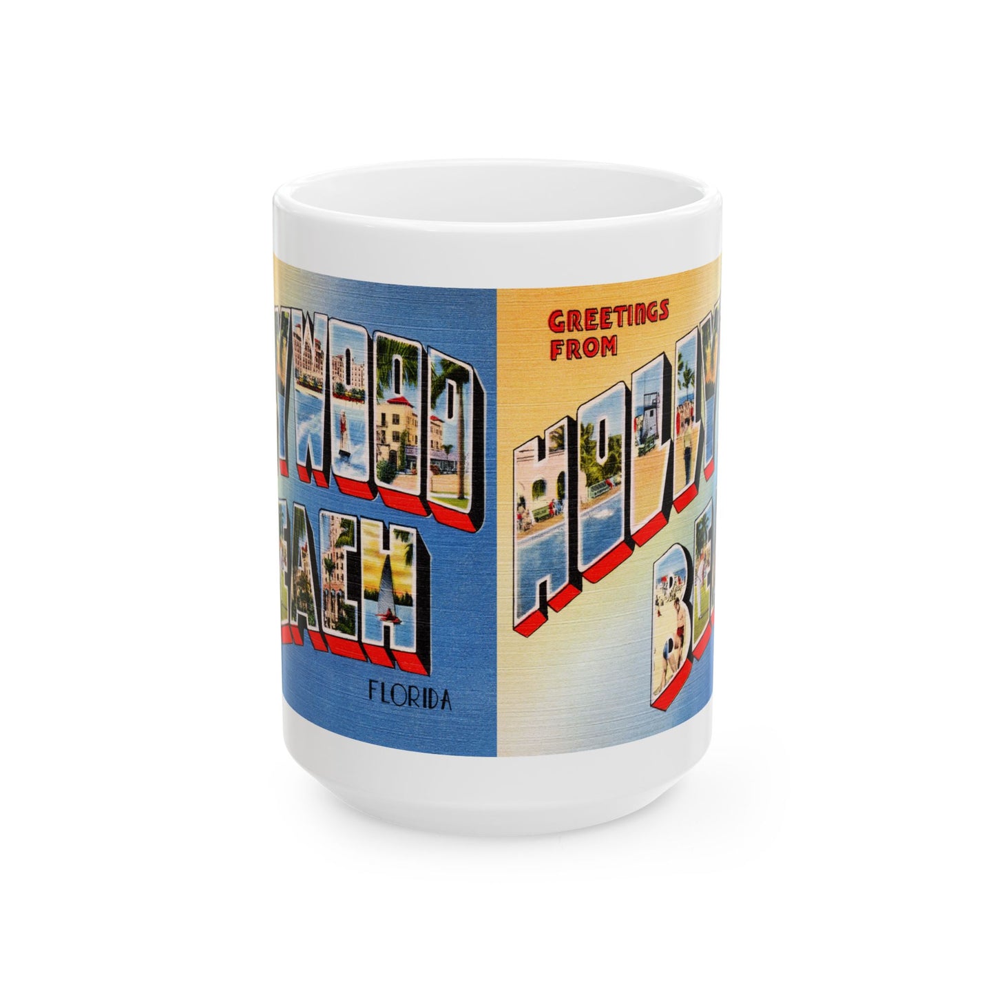 Memebly Retro Greetings from Hollywood Beach FL Florida Coffee Mug