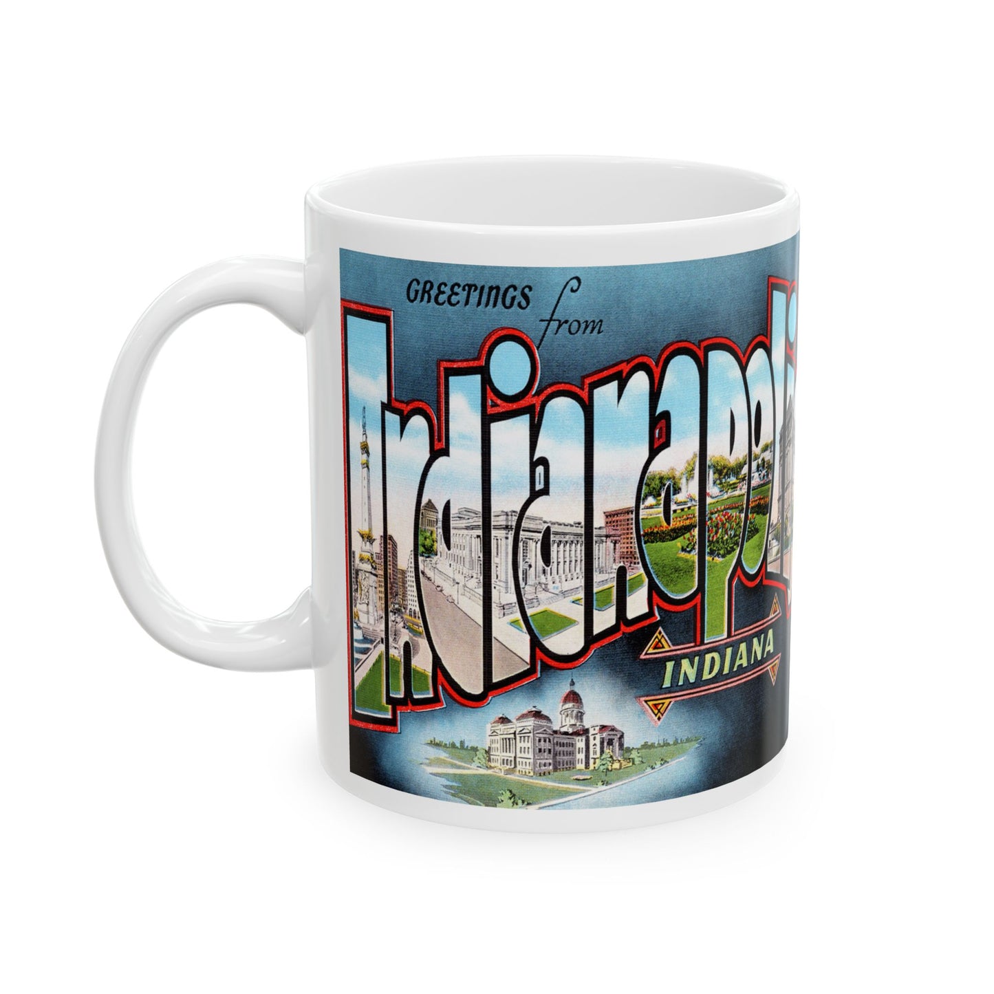 Memebly Vintage Scenic Buildings Greetings from Indianapolis IN Indiana Coffee Mug