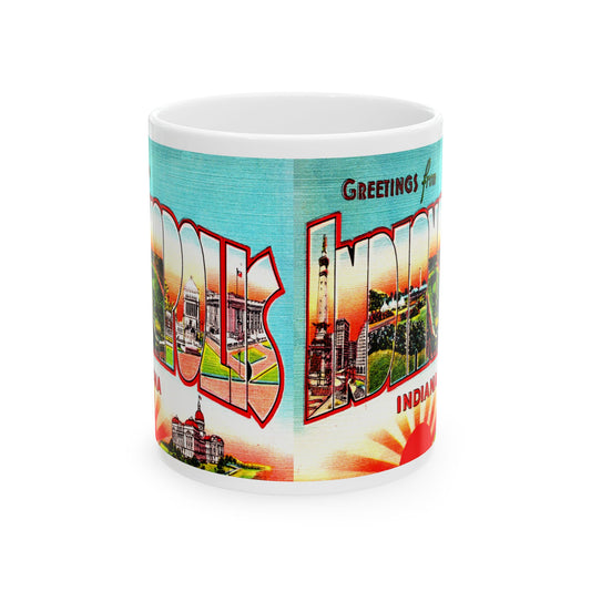 Memebly Vintage Colorful  Greetings from Indianapolis IN Indiana Coffee Mug