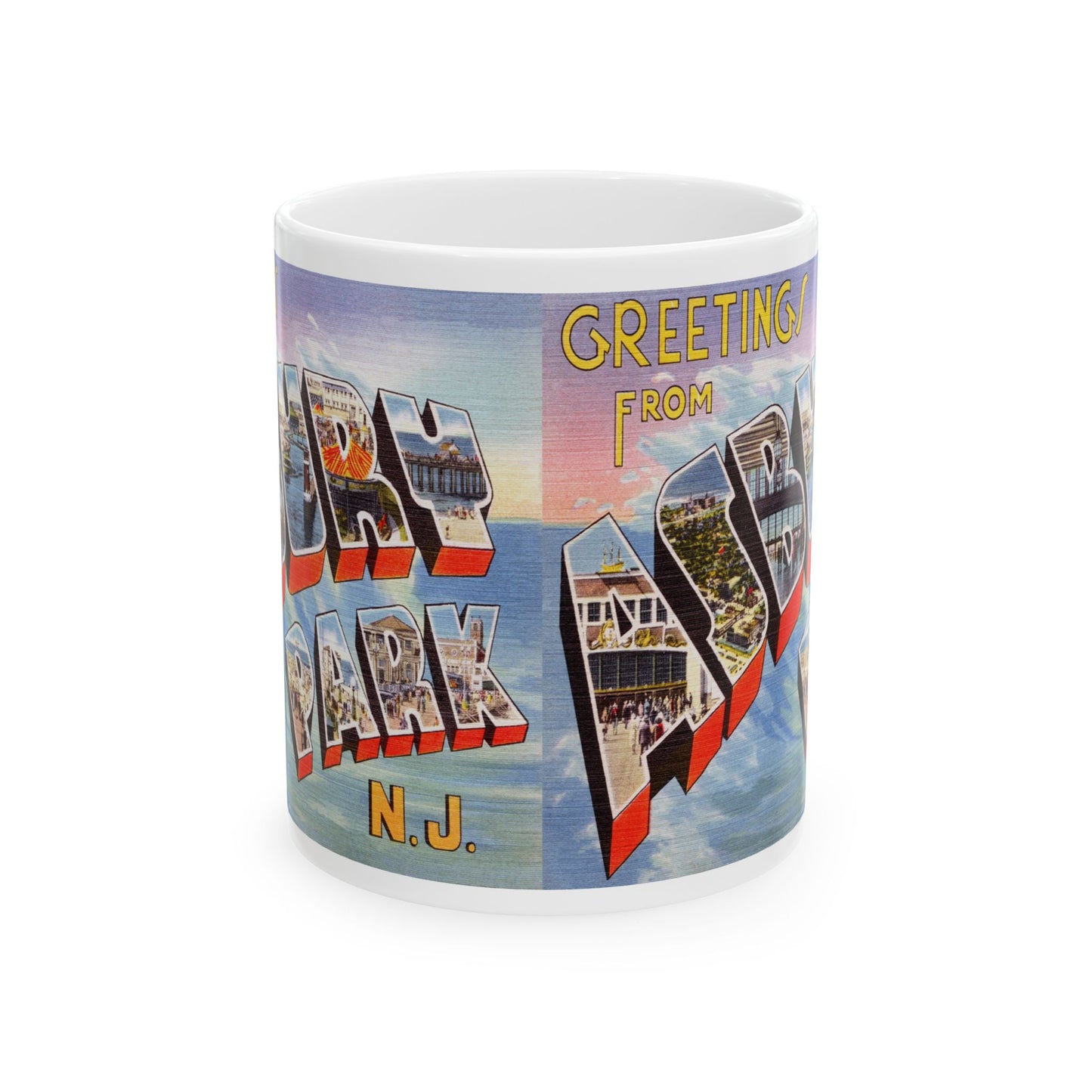 Memebly Vintage Waves Greetings from Asbury Park NJ New Jersey Coffee Mug