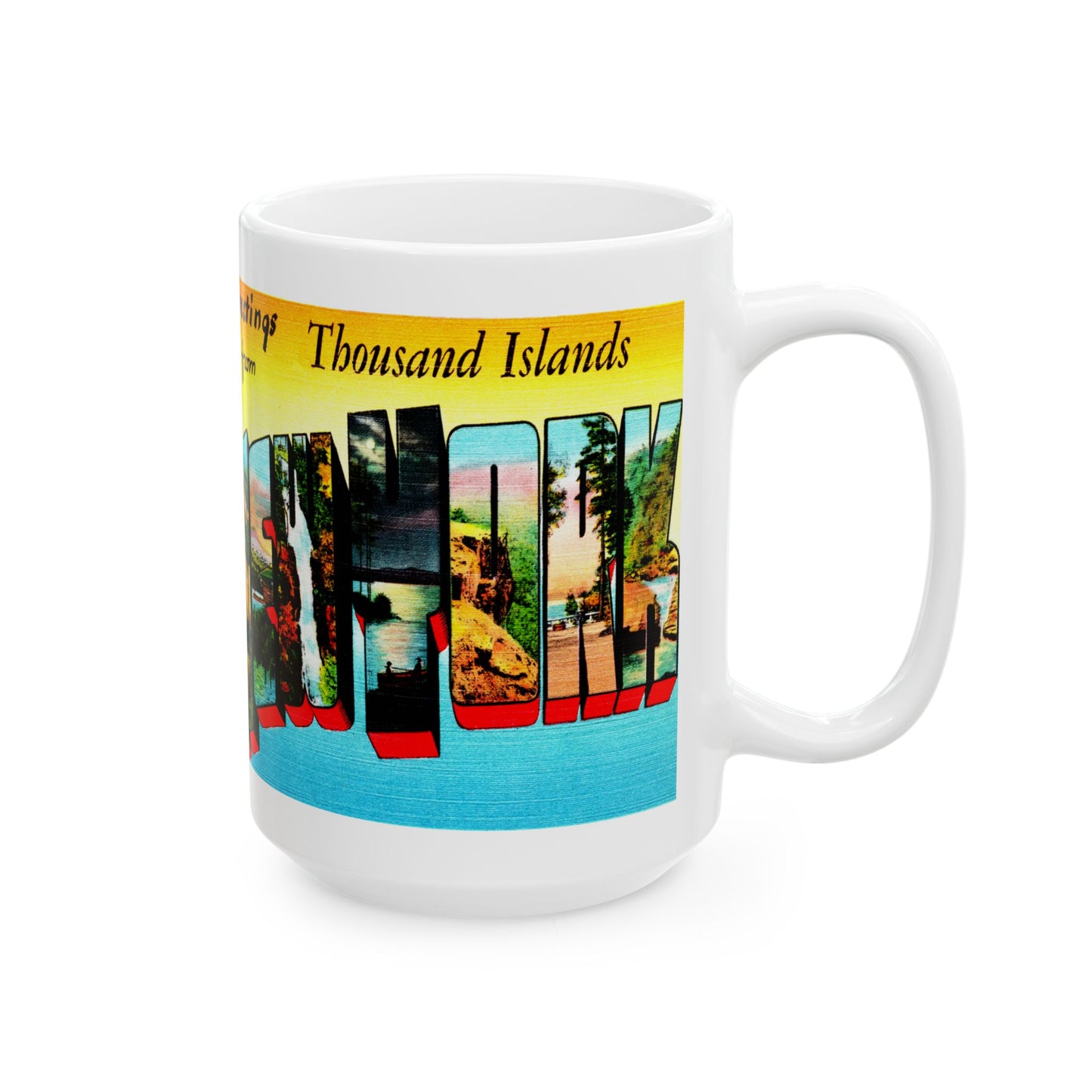 Memebly Retro Greetings from Thousand Islands NY New York Coffee Mug