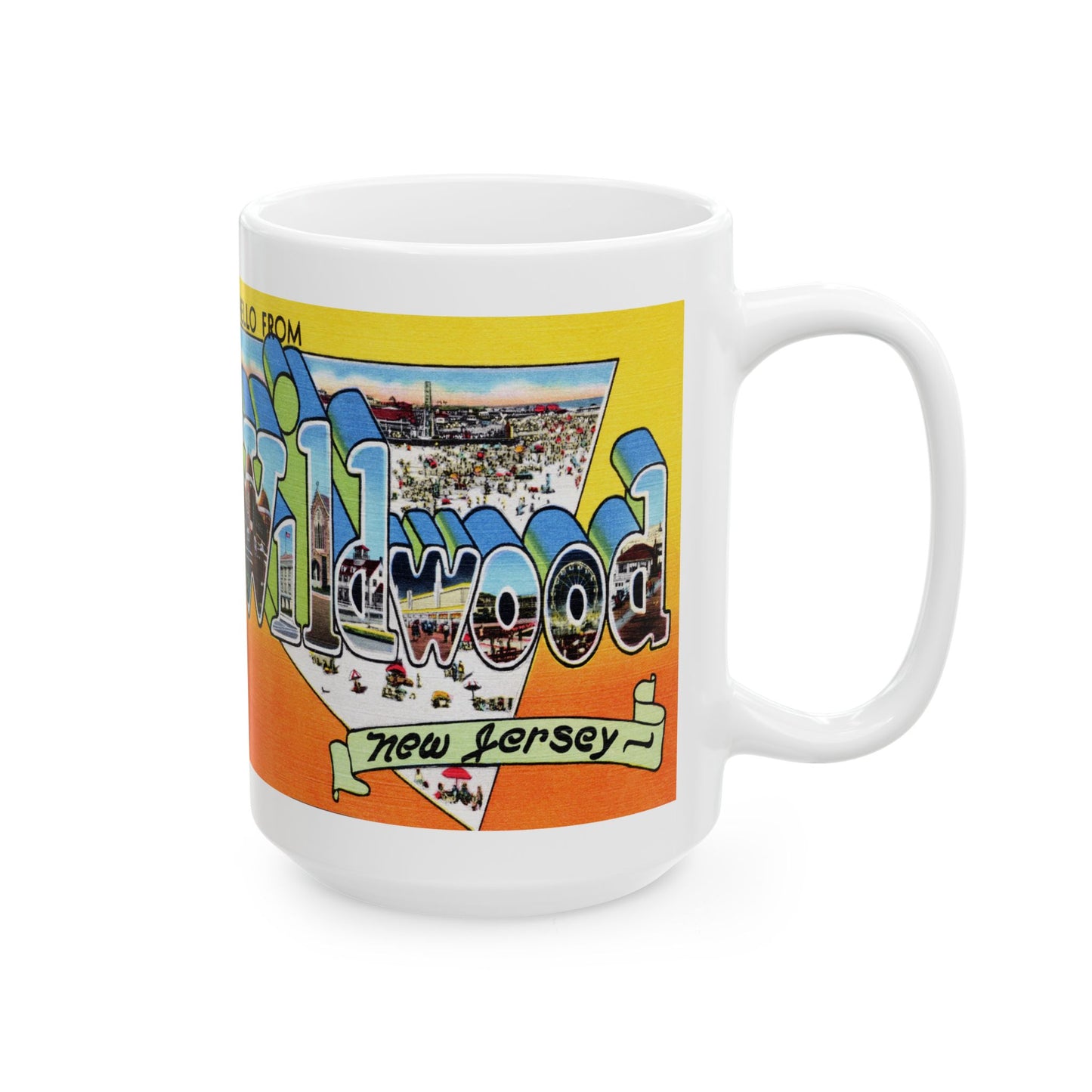 Memebly Scenic Retro Beach Greetings from Wildwood New Jersey Coffee Mug