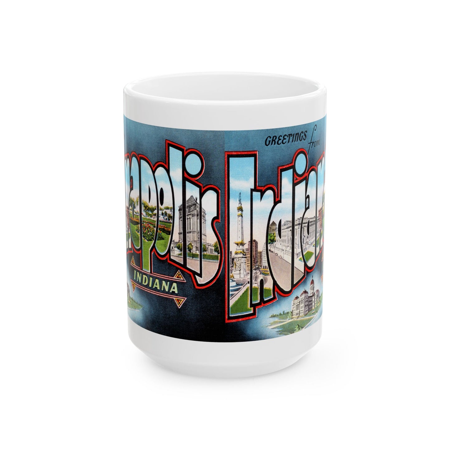 Memebly Vintage Scenic Buildings Greetings from Indianapolis IN Indiana Coffee Mug