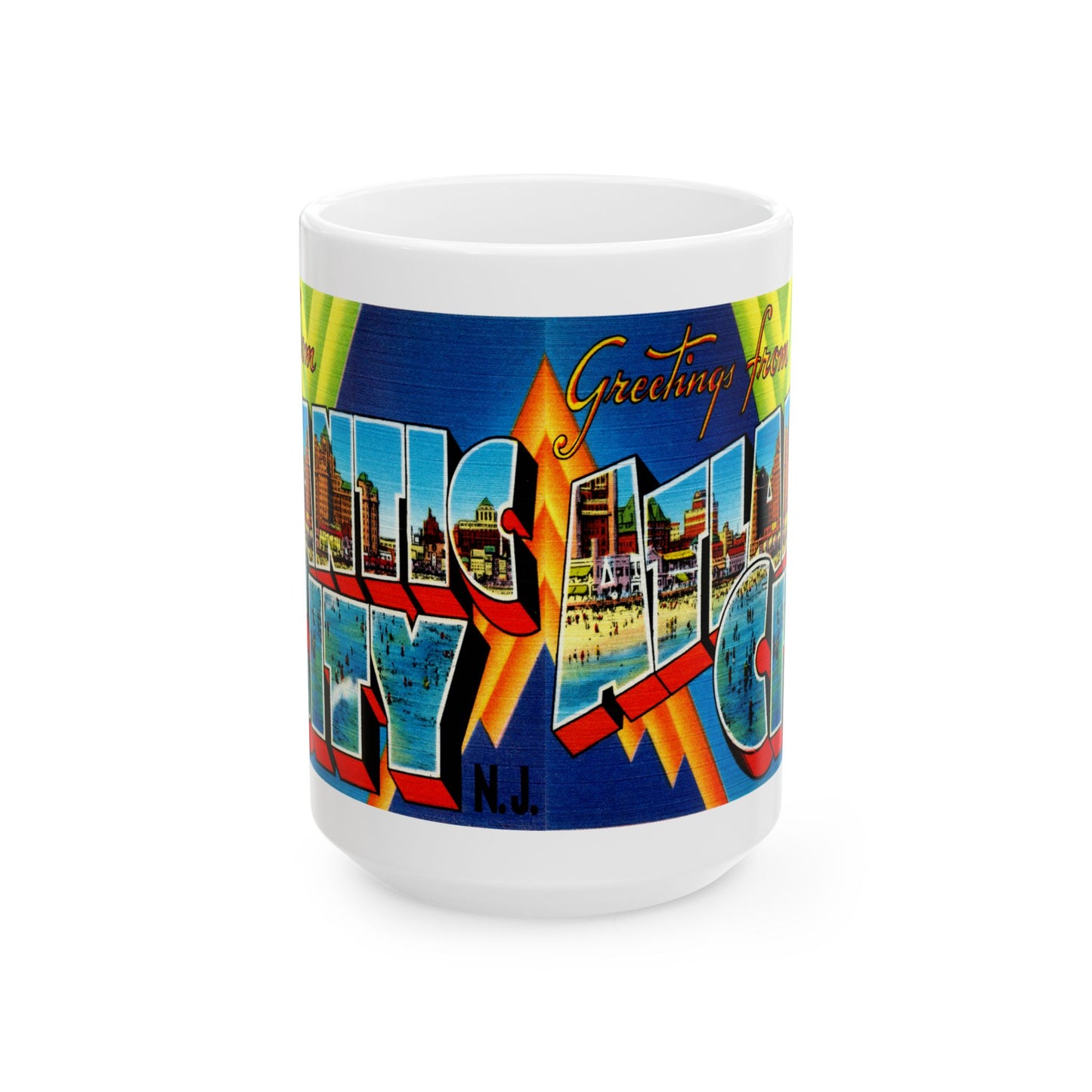 Memebly Vintage Greetings from Atlantic City NJ New Jersey  Coffee Mug - Blue Image