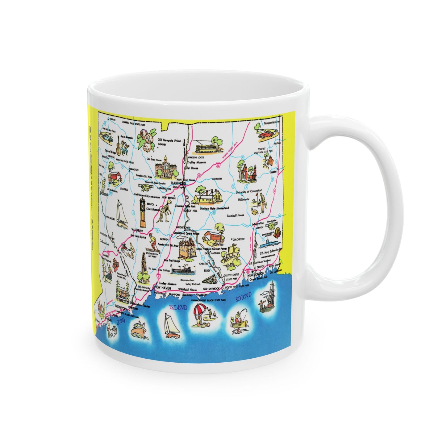 Memebly Vintage Scenic Retro Connecticut Map Coffee Mug